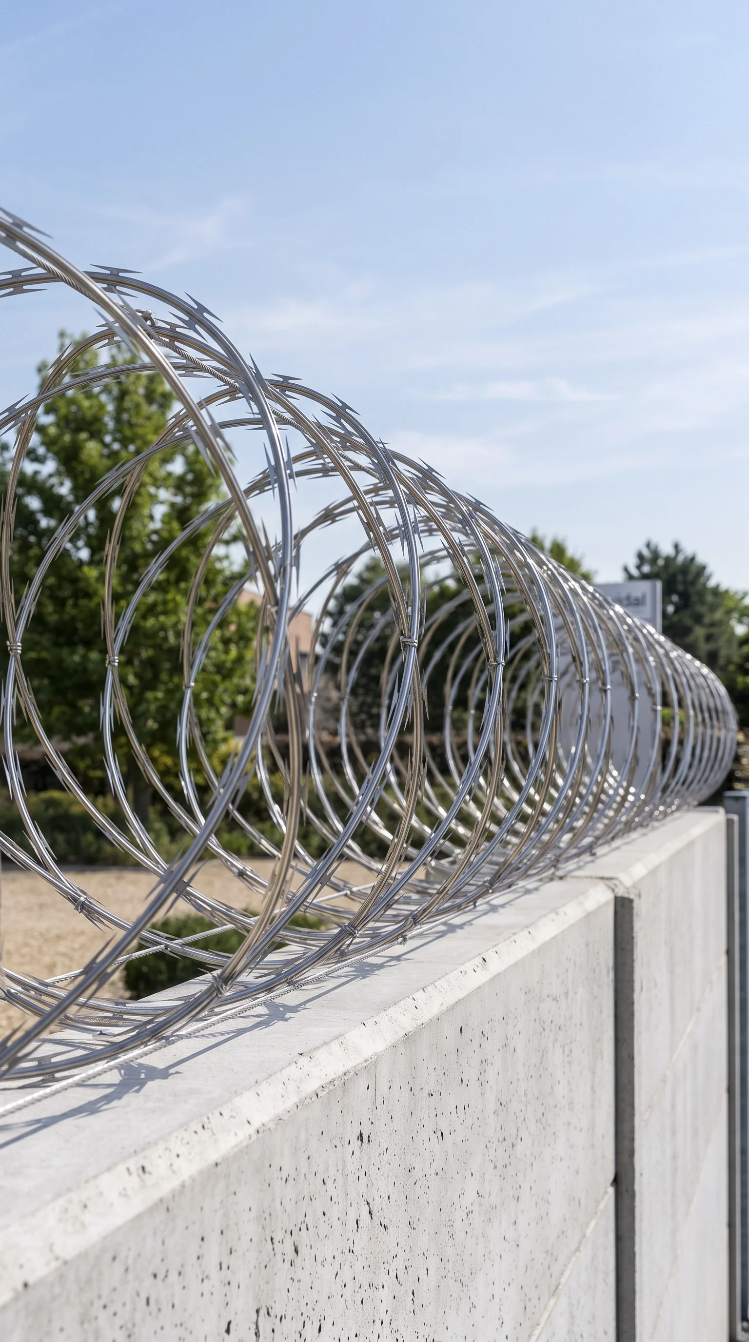 Concertina de seguridad montada sobre muro perimetral